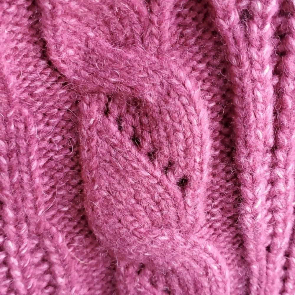 Anthropologie Ramona Dark Pink Vneck Cable Knit Sweater Chunky Oversized… - Picture 12 of 13